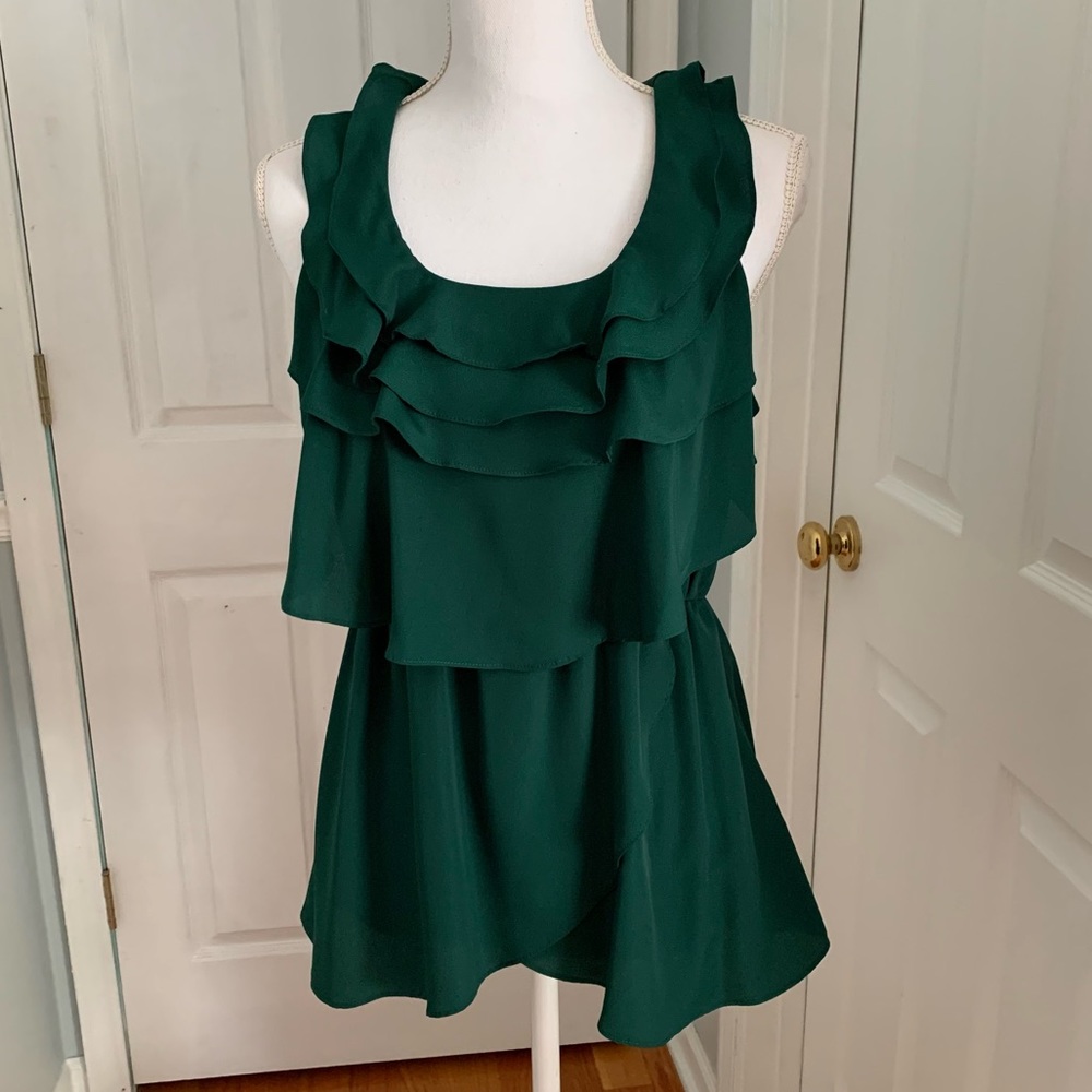 Campaign Green Ruffle Tiered Sleveless Blouse